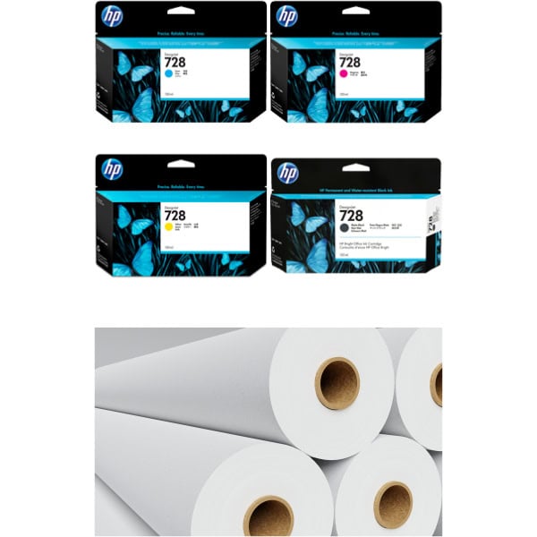 HP Designjet T830 A1 Series Mega Ink and Paper Bundle MBK,C,M,Y